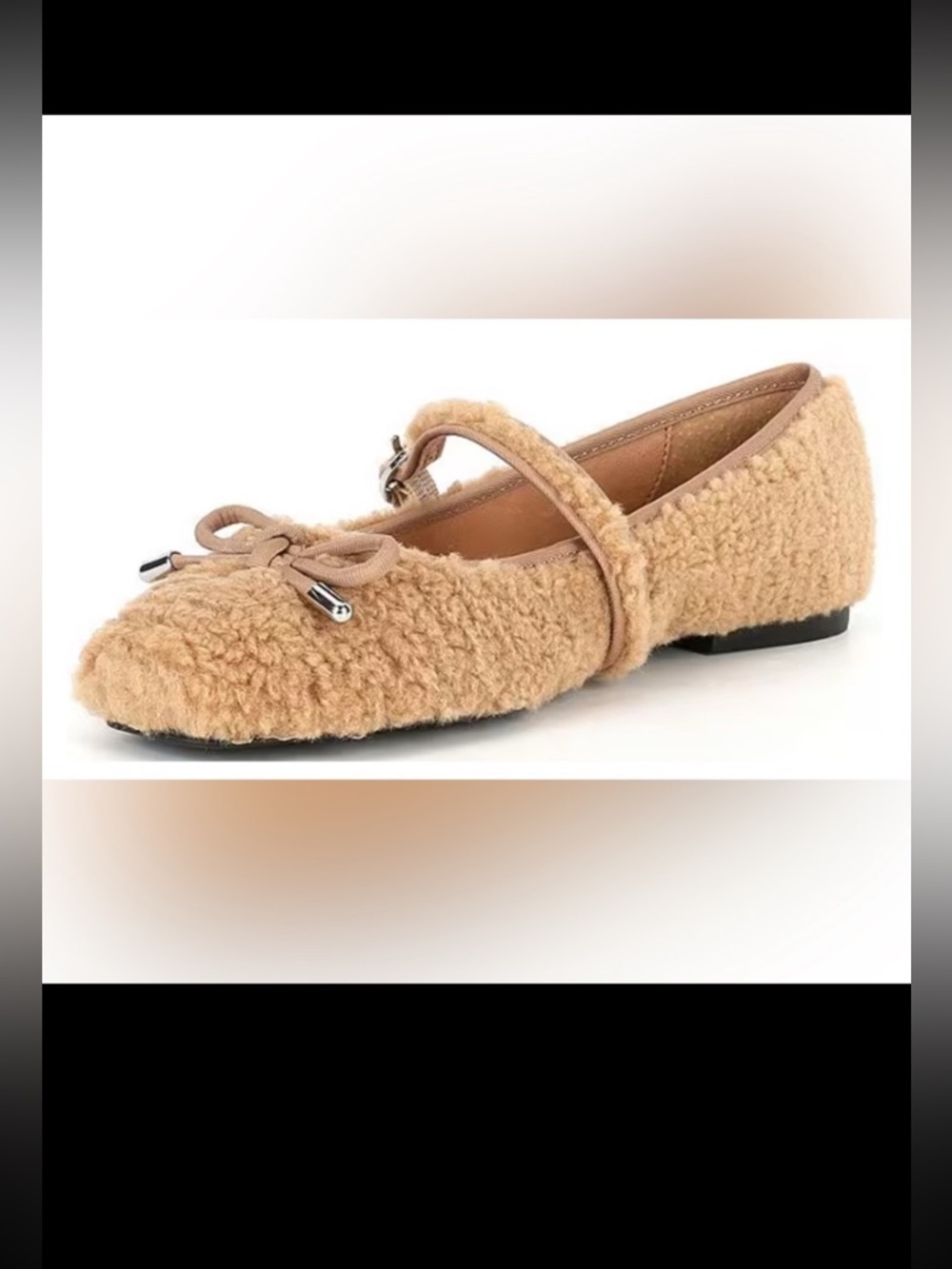 Gianni Bini JosieTwo Faux Shearling Mary Jane Bow Detail Ballerina Flats